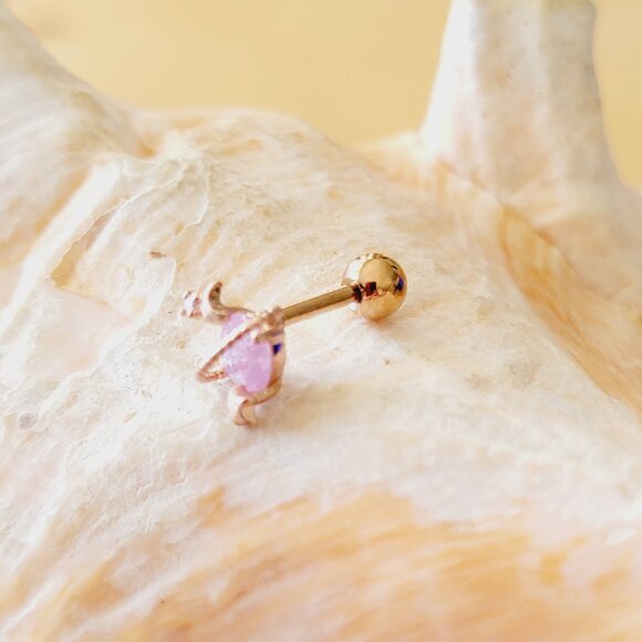 16G Rose Gold Planet Saturn with imitation pink opal clear CZ helix cartilage - Picture 2 of 6